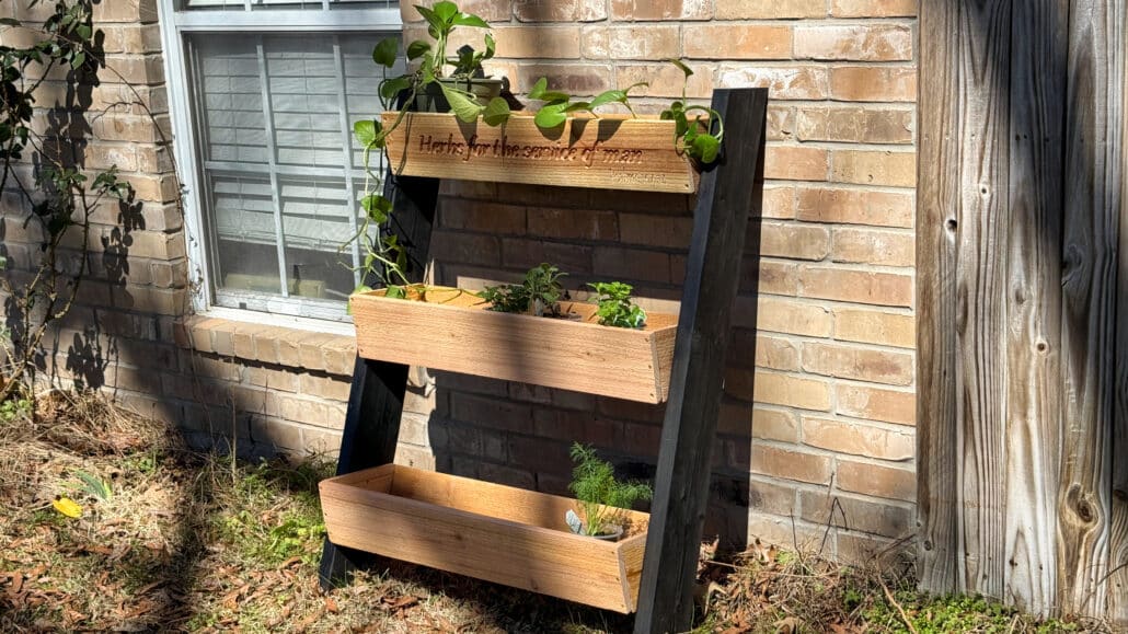 Custom built herb stand with CNC engraving